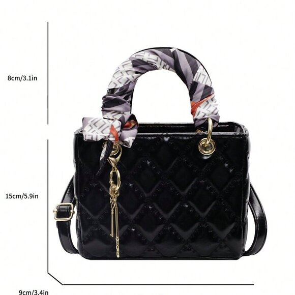 Black Vintage Women's Diamond Grid Crossbody Handbag - Picture 8 of 8